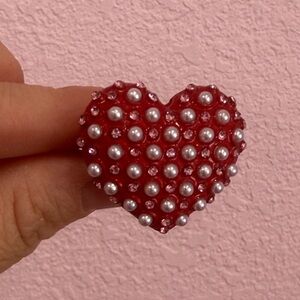 Red Heart Pearl Stud ring - Women Jewelry